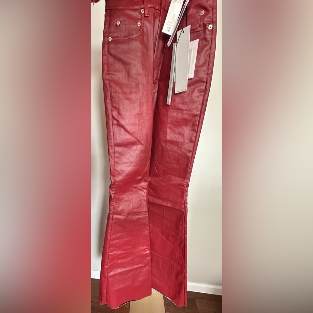 NWT Rick Owens Bolan High-rise coated Denim Jeans Cardinal Red Size 25 Burgundy - Picture 10 of 11